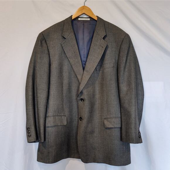 Hickey‎ Freeman Ltd. Men's Silk Wool Houndstooth Grey Sport Coat Blazer 46 Reg - Picture 1 of 12